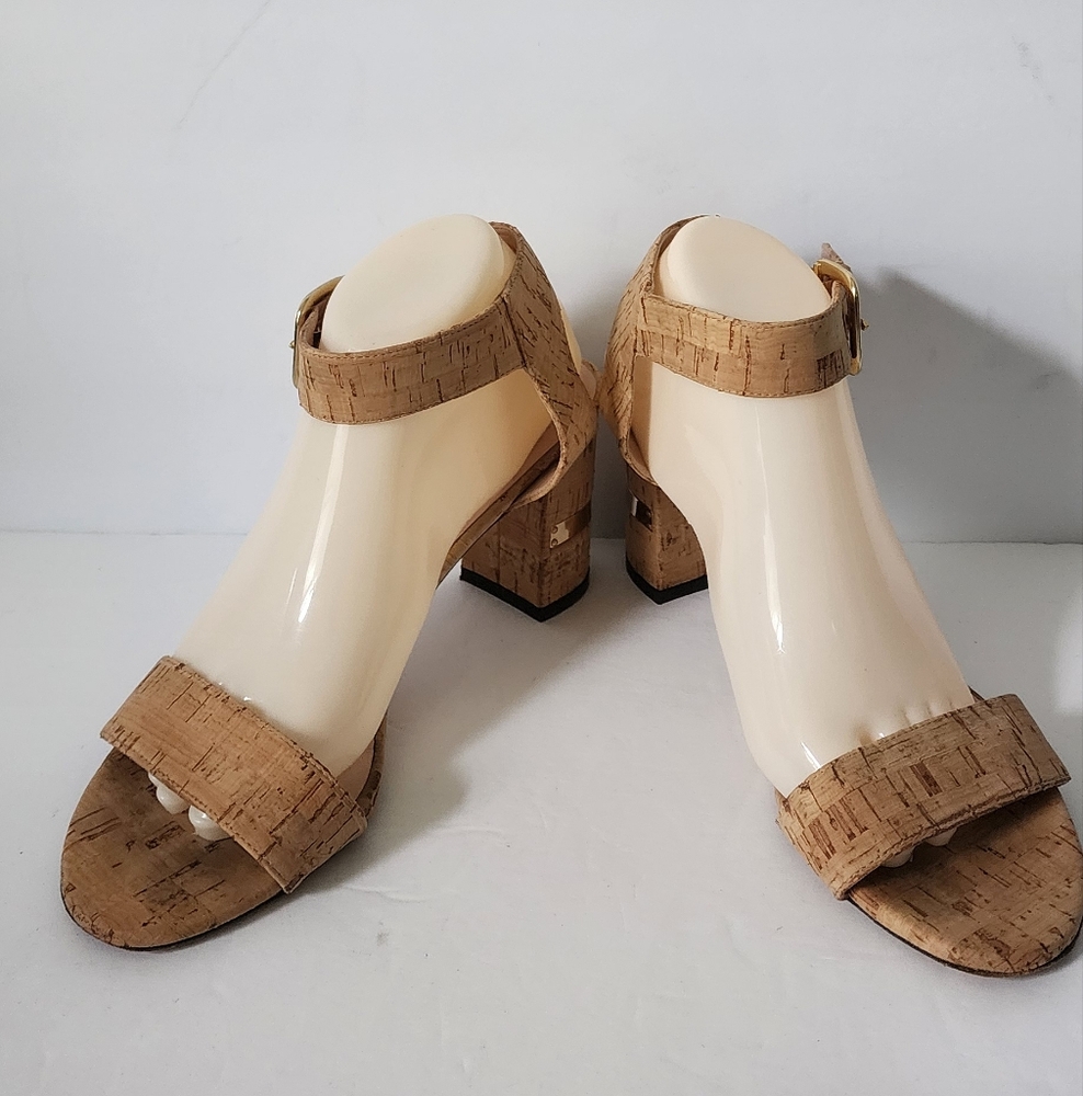 Stuart Weitzman Cork Block Heel Sandals Size    9.5 Ankle Strap